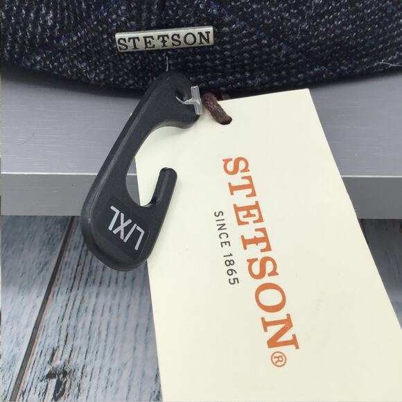 Stetson L/XL Black Gray Tweed Driving Ivy Flat Cap NWT Snap Front Retro Inspired - Picture 7 of 9